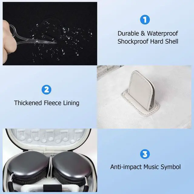Alt view image 3 of 5 - Smart Case for AirPods Max Hard Case, Portable Travel Carrying Headphone Cover Hard Shell Storage Bag, Protective Organizer Box for New Airpod Max with Detachable Shoulder Strap