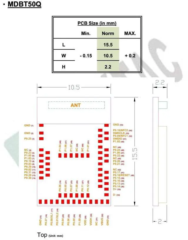 Alt view image 2 of 3 - MDBT50Q-512K (3pcs Pak) nRF52833 42 GPIO Module
