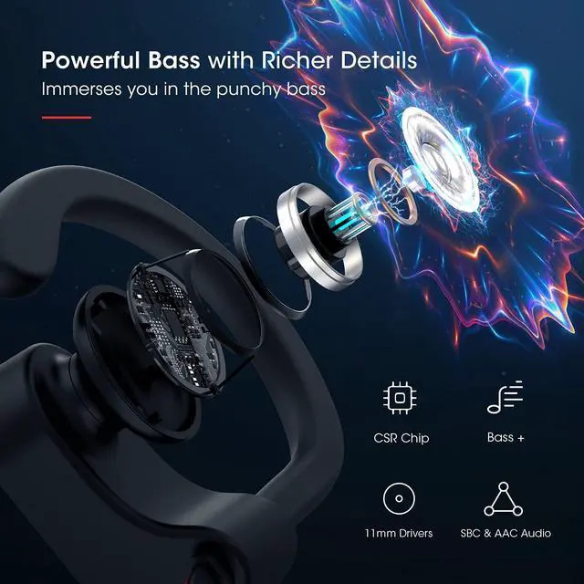Alt view image 3 of 5 - Bluetooth Headphones V5.0, Flame Running Headphones w/16 Hrs Playtime, Bass+ HD Stereo Wireless Sports Earphones w/IPX7 Waterproof Earbuds in Ear for Workout, Gym w/CVC6.0 Noise Cancelling Mic Red