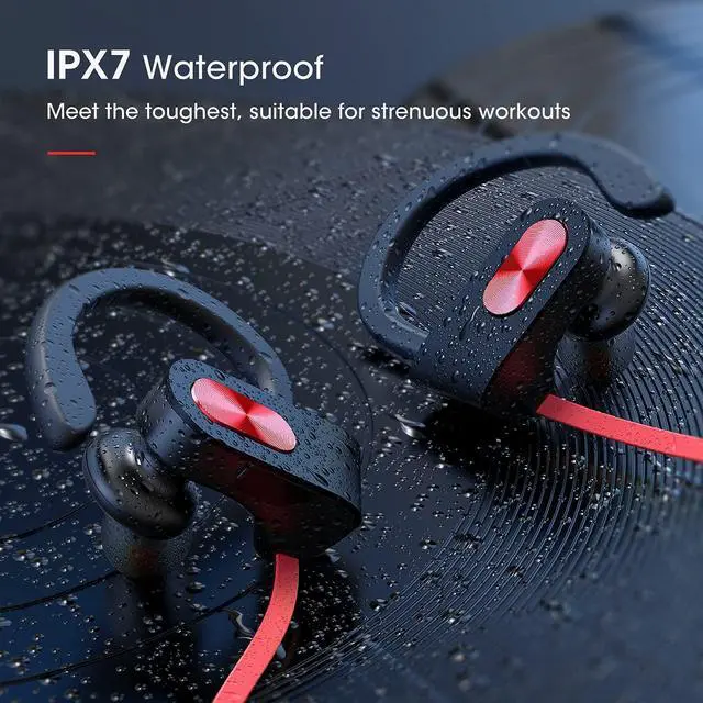 Alt view image 4 of 5 - Bluetooth Headphones V5.0, Flame Running Headphones w/16 Hrs Playtime, Bass+ HD Stereo Wireless Sports Earphones w/IPX7 Waterproof Earbuds in Ear for Workout, Gym w/CVC6.0 Noise Cancelling Mic Red