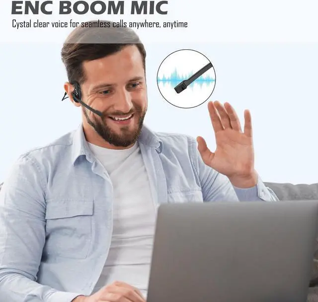 Alt view image 3 of 5 - Seflorgo Bluetooth V5.3 Headphones w/Noise Cancelling Boom Mic, Open Ear Headset with Mic, Lightweight Comfortable Wireless Headset for Phone Call Office Meetings-10 Hrs Worktime