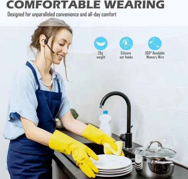 Alt view image 4 of 5 - Seflorgo Bluetooth V5.3 Headphones w/Noise Cancelling Boom Mic, Open Ear Headset with Mic, Lightweight Comfortable Wireless Headset for Phone Call Office Meetings-10 Hrs Worktime