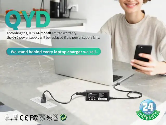 Alt view image 5 of 5 - Pavilion Charger, QYD 65W 18.5V 3.5A AC Adapter Laptop Charger Compatible with HP Pavilion DV4 DV5 DV6 DV7 G6 G7 G60 G70 Compaq Presario CQ57 CQ60 CQ71 CQ72 Elitebook 840 G1 G2 Power Supply Cord