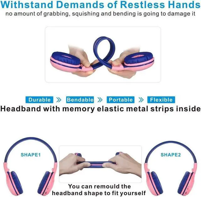 Alt view image 3 of 5 - SIMOLIO 2 Pack Kids Bluetooth Headphones with Hearing Protection, Wireless Children Headphones with EVA Case for School, Travel, Boys, Girls, Teens (Grey, Mint)