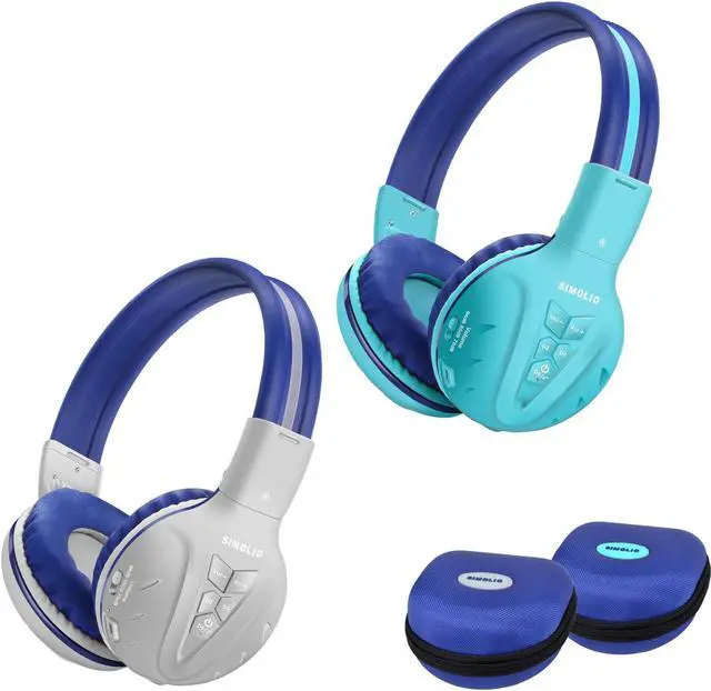 Main image of SIMOLIO 2 Pack Kids Bluetooth Headphones with Hearing Protection, Wireless Children Headphones with EVA Case for School, Travel, Boys, Girls, Teens (Grey, Mint)