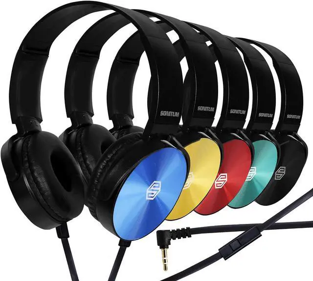 Main image of Premium Classroom Headphone with Microphone (5 Pack) - Kids Wired Earphones with Mic for School Students K-12 & Teachers, Soft Swivel On Ear Pads- Perfect for E-Learning, Meetings, Calls -(Colorful)