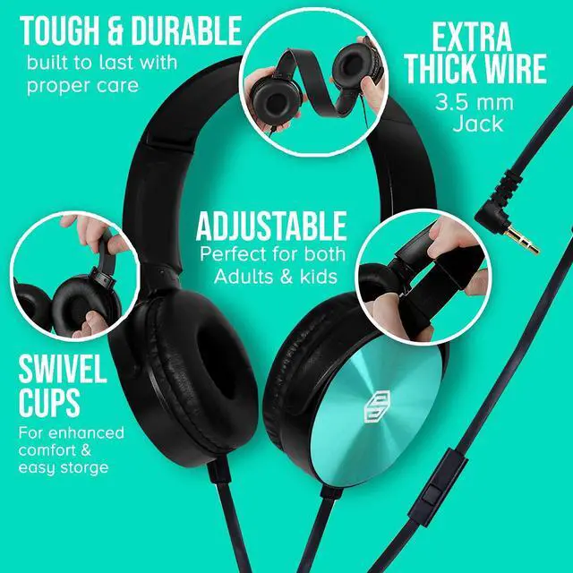Alt view image 4 of 5 - Premium Classroom Headphone with Microphone (5 Pack) - Kids Wired Earphones with Mic for School Students K-12 & Teachers, Soft Swivel On Ear Pads- Perfect for E-Learning, Meetings, Calls -(Colorful)