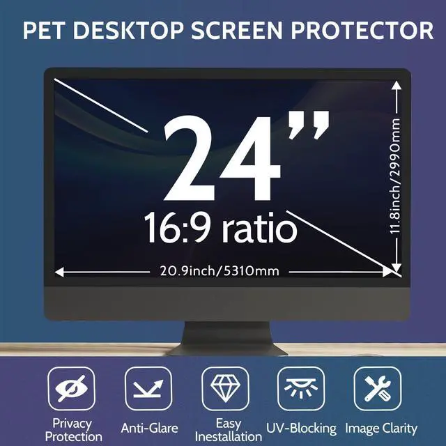 Alt view image 3 of 5 - Twugs Computer Privacy Screen 24 Inch, Display Privacy Shield for 16: 9 Aspect Ratio, Monitor Anti-Glare & Privacy Filters, Anti-Blue Light, Removable