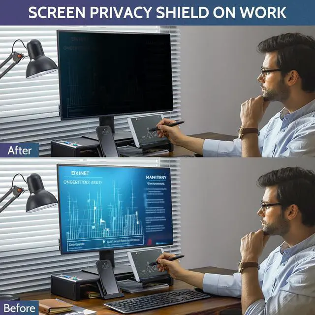 Alt view image 2 of 5 - Twugs Computer Privacy Screen 24 Inch, Display Privacy Shield for 16: 9 Aspect Ratio, Monitor Anti-Glare & Privacy Filters, Anti-Blue Light, Removable