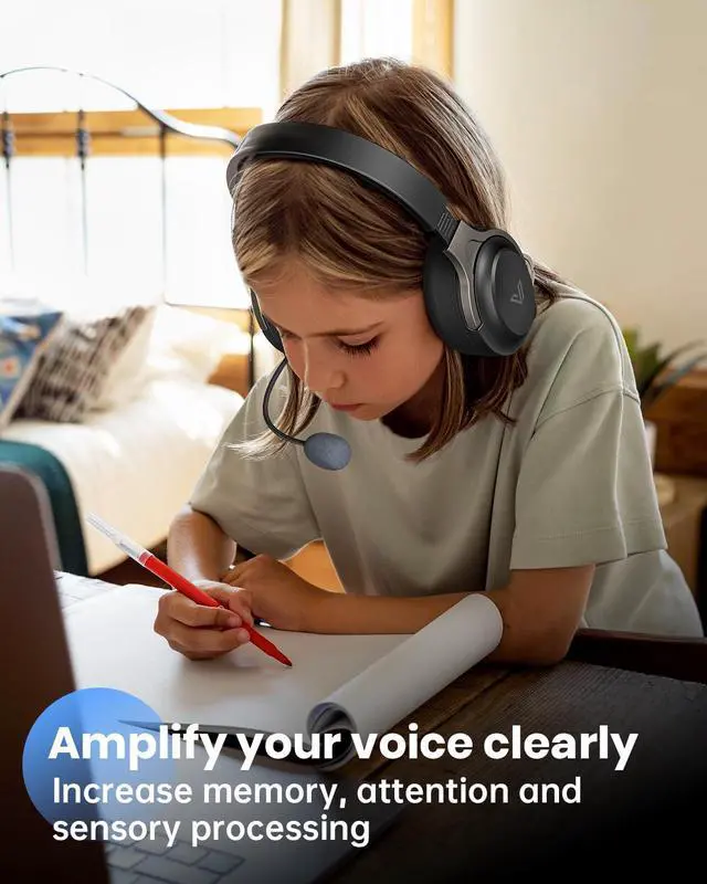 Alt view image 2 of 5 - VOXii Auditory Feedback Wireless Headphones - Brain Training Bluetooth Headphones, Enhanced Speech, Language, Memory and Attention, for You and Your Children, Help with Autism ADHD (Black)