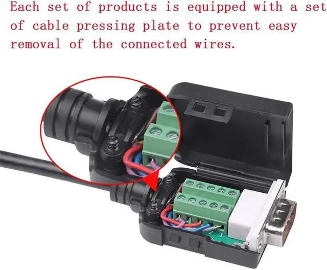Alt view image 3 of 5 - Willwewon 10PCS DB9 Male Solderless Breakout Connector, RS232 D-SUB DB9 Serial to 9Pin Port Terminal Block with Case Long Bolts Tail Pipe