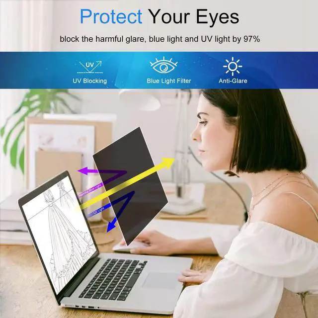 Alt view image 5 of 5 - XinWoTuo 17" Laptop Privacy Screen Protector for Lenovo/HP/Acer/Dell (16:10 Aspect Ratio) Laptops, Anti-Glare Anti-Blue Light 17 Inch Privacy Screen Film Filter Bubble Free (with Metal Camera Cover)