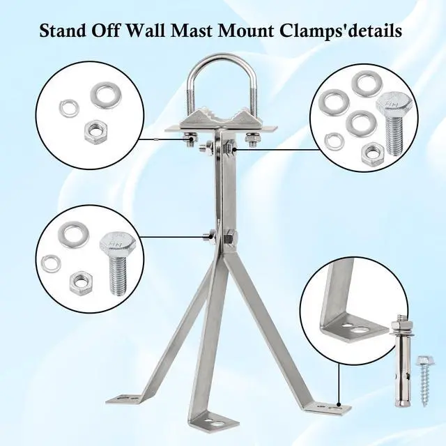 Alt view image 2 of 5 - XRDS-RF Antenna Wall Mount 14 Inch Heavy-Duty Stand Off Wall Mast Mount Windproof Antenna Mounting Bracket for TV Antenna Mast (3-Leg + 2-Leg)