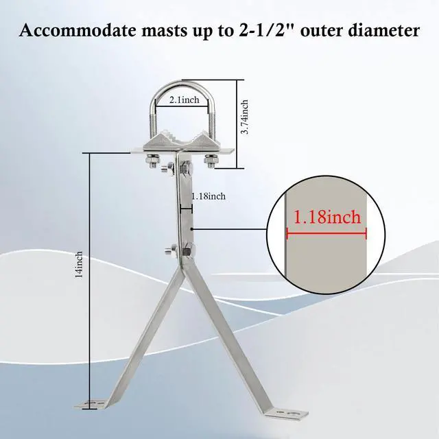 Alt view image 4 of 5 - XRDS-RF Antenna Wall Mount 14 Inch Heavy-Duty Stand Off Wall Mast Mount Windproof Antenna Mounting Bracket for TV Antenna Mast (3-Leg + 2-Leg)