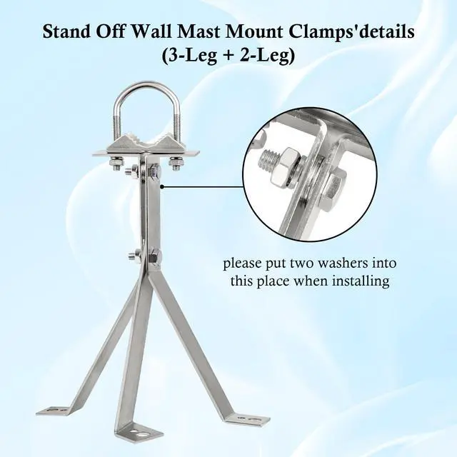 Alt view image 3 of 5 - XRDS-RF Antenna Wall Mount 14 Inch Heavy-Duty Stand Off Wall Mast Mount Windproof Antenna Mounting Bracket for TV Antenna Mast (3-Leg + 2-Leg)