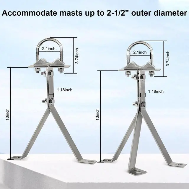 Alt view image 4 of 5 - XRDS-RF Antenna Wall Mount 10 Inch Heavy-Duty Stand Off Wall Mast Mount Windproof Antenna Mounting Bracket for TV Antenna Mast (2-Leg + 3-Leg)