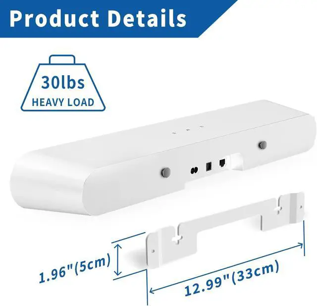 Alt view image 5 of 5 - Yibracki Heavy Duty Soundbar Mount for Sonos Ray Wall Mount - Floating Sound Bar Mounts for Sonos Ray Mount Under TV Mounting Bracket Easy to Install, White