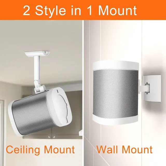 Alt view image 3 of 5 - notiela Speaker Wall Mount and Ceiling Mount for Sonos One, One SL, Play 1 - Swivel & Tilt Adjustable Brackets for Sonos One, One SL, Play:1 Speaker Mounts, 2 Pack, White