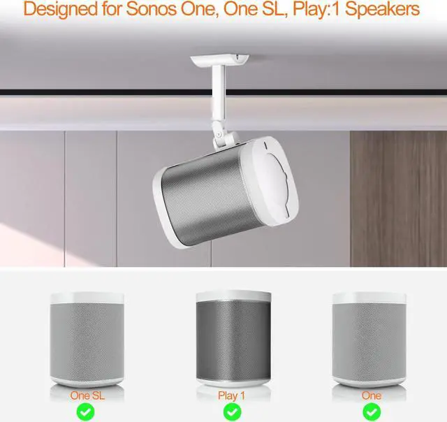 Alt view image 2 of 5 - notiela Speaker Wall Mount and Ceiling Mount for Sonos One, One SL, Play 1 - Swivel & Tilt Adjustable Brackets for Sonos One, One SL, Play:1 Speaker Mounts, 2 Pack, White