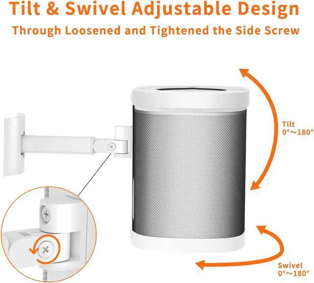 Alt view image 4 of 5 - notiela Speaker Wall Mount and Ceiling Mount for Sonos One, One SL, Play 1 - Swivel & Tilt Adjustable Brackets for Sonos One, One SL, Play:1 Speaker Mounts, 2 Pack, White