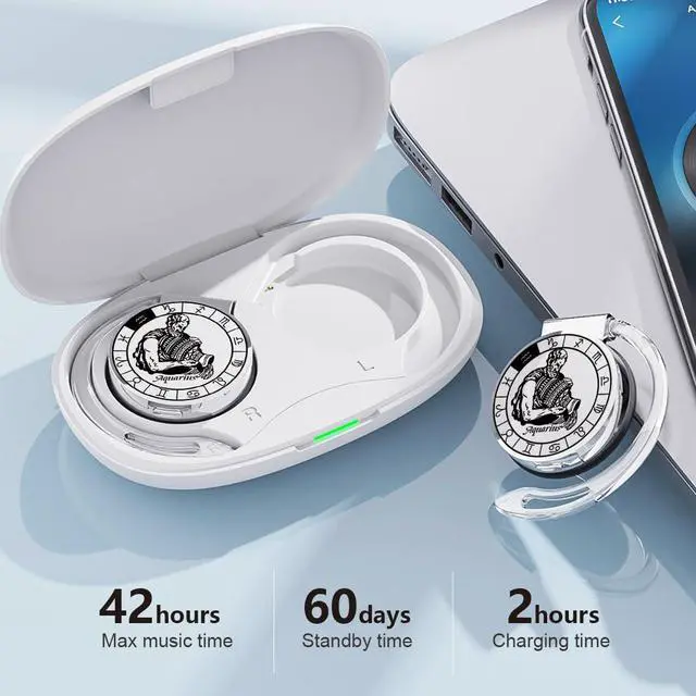 Alt view image 3 of 5 - On-Ear Headphones Bluetooth V5.3, Open Ear Earphones Wireless with Earhooks, Ear Clip on Headphones Bluetooth for Aquariu Friends' Gifts of 12 Constellations, Noise Cancelling/Long Battery Life