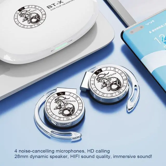Alt view image 4 of 5 - On-Ear Headphones Bluetooth V5.3, Open Ear Earphones Wireless with Earhooks, Ear Clip on Headphones Bluetooth for Capricorn Friends' Gifts of 12 Constellations, Noise Cancelling/Long Battery Life