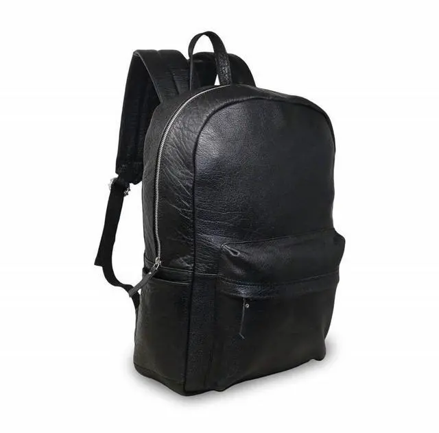 Main image of jaald 18" Black Genuine Leather Laptop Backpack Water Resistant Casual Office Work College Bookbag Comfortable Lightweight Travel Rucksack Men