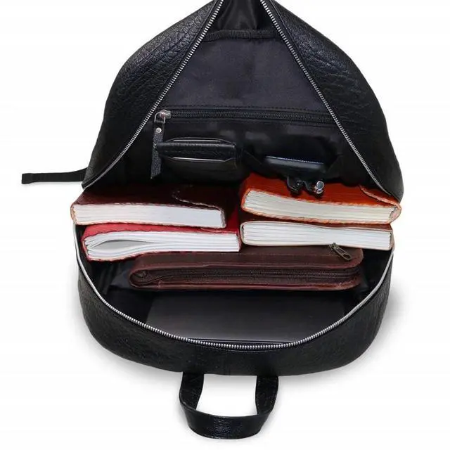 Alt view image 3 of 5 - jaald 18" Black Genuine Leather Laptop Backpack Water Resistant Casual Office Work College Bookbag Comfortable Lightweight Travel Rucksack Men