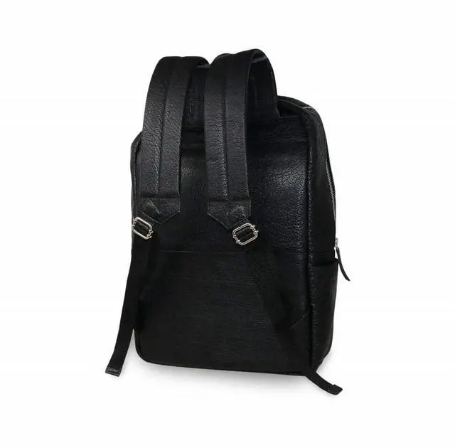 Alt view image 5 of 5 - jaald 18" Black Genuine Leather Laptop Backpack Water Resistant Casual Office Work College Bookbag Comfortable Lightweight Travel Rucksack Men