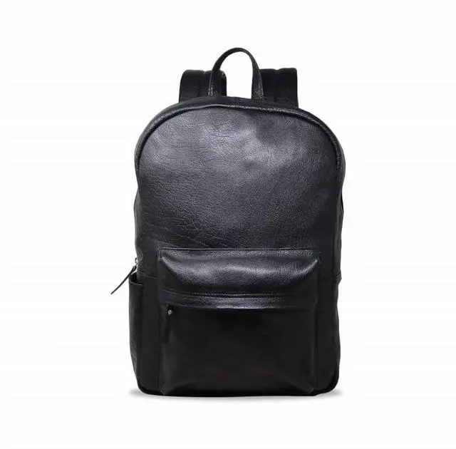 Alt view image 4 of 5 - jaald 18" Black Genuine Leather Laptop Backpack Water Resistant Casual Office Work College Bookbag Comfortable Lightweight Travel Rucksack Men