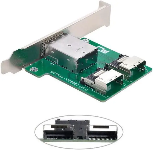Alt view image 2 of 5 - CY Mini SAS HD SFF-8644 to Internal Mini SAS SFF-8087 PCBA Female Adapter Dual Ports with Low Profile Bracket
