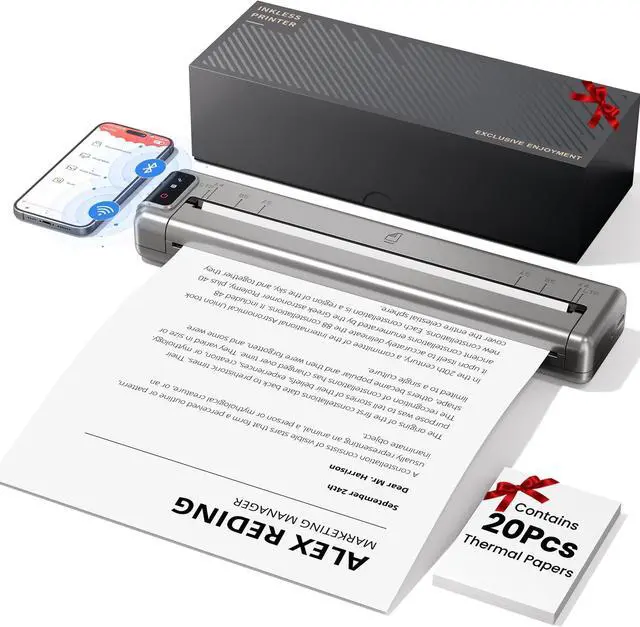Alt view image 2 of 5 - Phomemo Q302 Portable Printer with 100pcs A4 Thermal Printer Paper, Upgraded 300dpi Inkless Bluetooth Printers for Home Use with Reverse Charging, WiFi Printer Compatible with Phone & PC