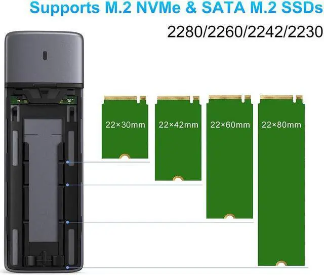 Alt view image 5 of 5 - M.2 NVME NGFF SSD Enclosure Adapter Tool-Free, RTL9210B Chips, USB C 3.1 Gen 2 10Gbps NVME, 6Gbps SATA PCIe M-Key(B+M Key), Support UASP Trim for SSD Size 2230/2242/2260/2280
