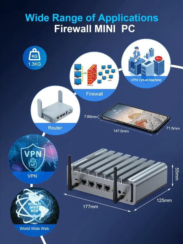 Alt view image 3 of 5 - HYSTOU Mini Computers Fanless Firewall: Alder Lake N100 Mini PC Fanless 8GB Ram DDR5 128GB NVMe SSD Firewall Appliance Router for Home