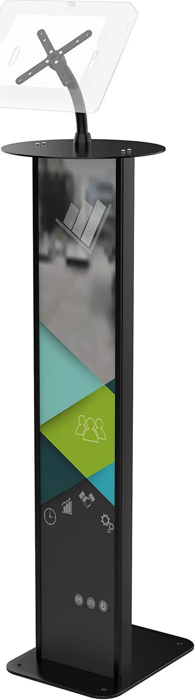 Alt view image 2 of 5 - Customizable Graphic Kiosk  CTA Aluminum Floor Stand Workstation for Trade Shows with Graphic Slot for Branded Content for VESA-Compatible Enclosures, Cases, and Tablets (ADD-PARAF1V)  Black