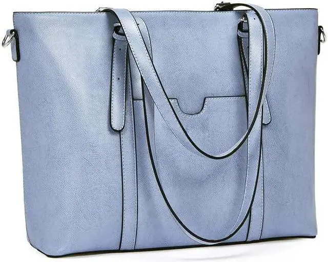 Main image of BROMEN Women Briefcase 15.6 inch Laptop Tote Bag Vintage Leather Handbags Shoulder Work Purses Oil Wax Blue