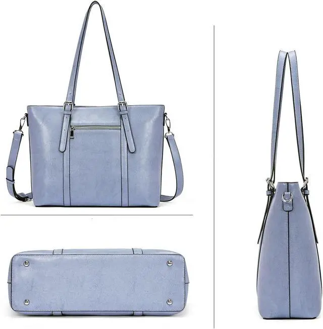 Alt view image 3 of 5 - BROMEN Women Briefcase 15.6 inch Laptop Tote Bag Vintage Leather Handbags Shoulder Work Purses Oil Wax Blue