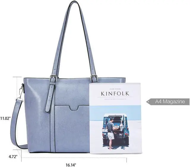 Alt view image 4 of 5 - BROMEN Women Briefcase 15.6 inch Laptop Tote Bag Vintage Leather Handbags Shoulder Work Purses Oil Wax Blue