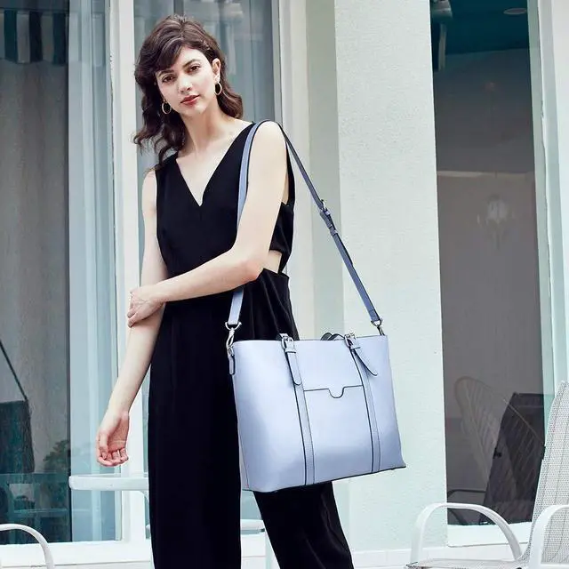 Alt view image 2 of 5 - BROMEN Women Briefcase 15.6 inch Laptop Tote Bag Vintage Leather Handbags Shoulder Work Purses Oil Wax Blue