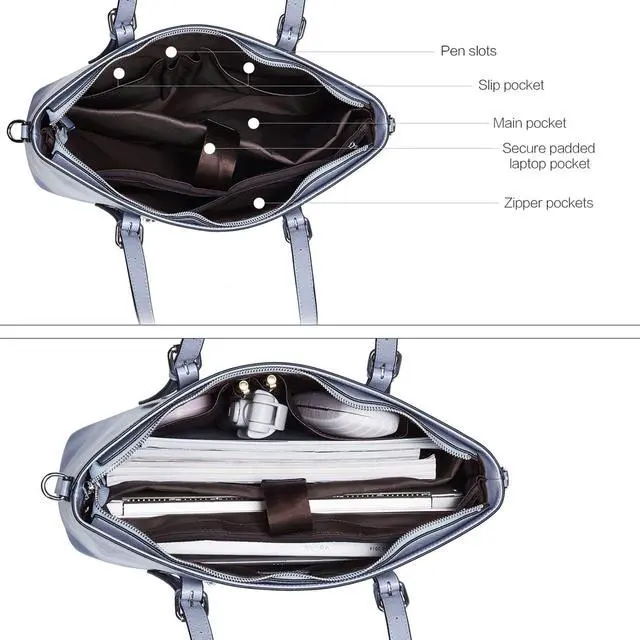 Alt view image 5 of 5 - BROMEN Women Briefcase 15.6 inch Laptop Tote Bag Vintage Leather Handbags Shoulder Work Purses Oil Wax Blue