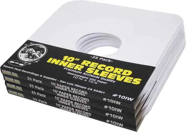 Main image of (100) White Paper Inner Sleeves for 10" Vinyl Records  Ideal for 78 RPM Albums  Archival-Quality Replacement Sleeves #10IW