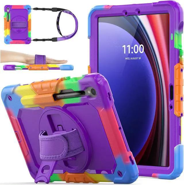 Main image of SEYMAC stock Case for Samsung Galaxy Tab S10 FE / S9 / S9 FE 5G Tablet Case Protective with Screen Protector, Pencil Holder, 360 Rotate Stand, Hand Strap, Shoulder Strap, Purple