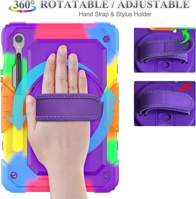 Alt view image 3 of 5 - SEYMAC stock Case for Samsung Galaxy Tab S10 FE / S9 / S9 FE 5G Tablet Case Protective with Screen Protector, Pencil Holder, 360 Rotate Stand, Hand Strap, Shoulder Strap, Purple