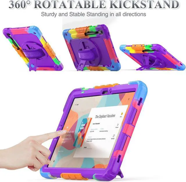 Alt view image 4 of 5 - SEYMAC stock Case for Samsung Galaxy Tab S10 FE / S9 / S9 FE 5G Tablet Case Protective with Screen Protector, Pencil Holder, 360 Rotate Stand, Hand Strap, Shoulder Strap, Purple