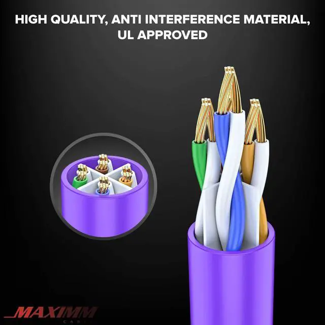 Alt view image 2 of 5 - Maximm Cat 6 Ethernet Cable 200 Ft, 100% Pure Copper, Cat6 Cable LAN Cable, Internet Cable, Patch Cable and Network Cable - UTP (Purple) 200 Feet
