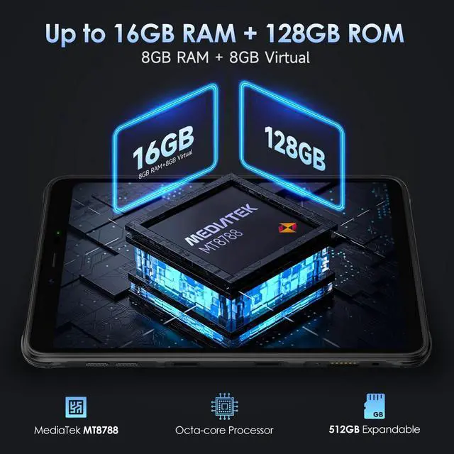 Alt view image 2 of 5 - Ulefone Armor Pad Pro 8" Rugged Tablet (16GB + 128GB), 48MP Rear Camera + 32MP Front Camera, 7650mAh Battery 18W Fast Charging Octa Core Android 13, 4G LTE 3-Card Slots IP68 Waterproof Tablet GPS NFC