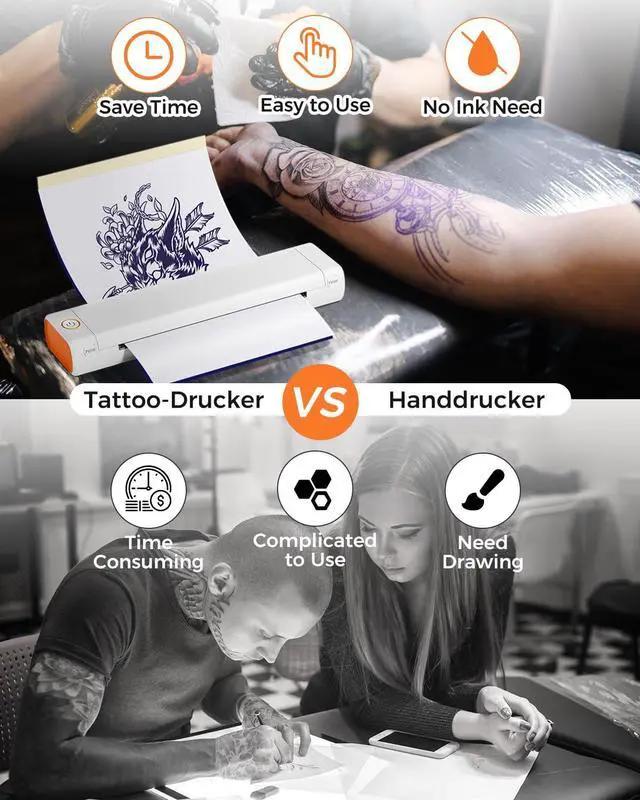 Alt view image 3 of 5 - Phomemo M08F Wireless Tattoo Transfer Stencil Printer White& M08F Case Black, Tattoo Transfer Thermal Copier Machine with 110pcs Tattoo Transfer Paper, Tattoo Printer Kit for Tattoo Artists, Compatibl