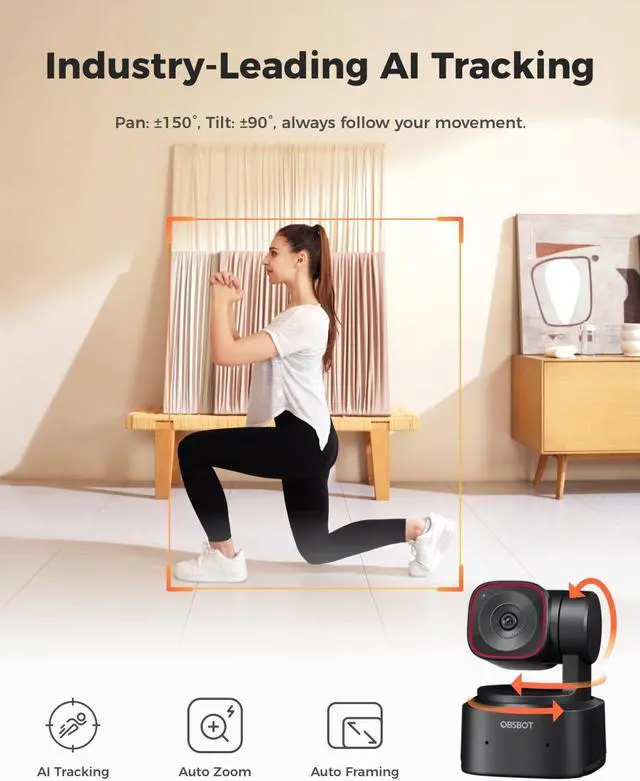 Alt view image 3 of 5 - OBSBOT Tiny 2 Lite 4K Webcam for PC, AI Tracking PTZ Streaming Camera with 1/2" Sensor, Gesture Control, 60 FPS, HDR, Microphones, Web Camera for Desktop Computer, Laptop, Meeting, Video Calls, etc.