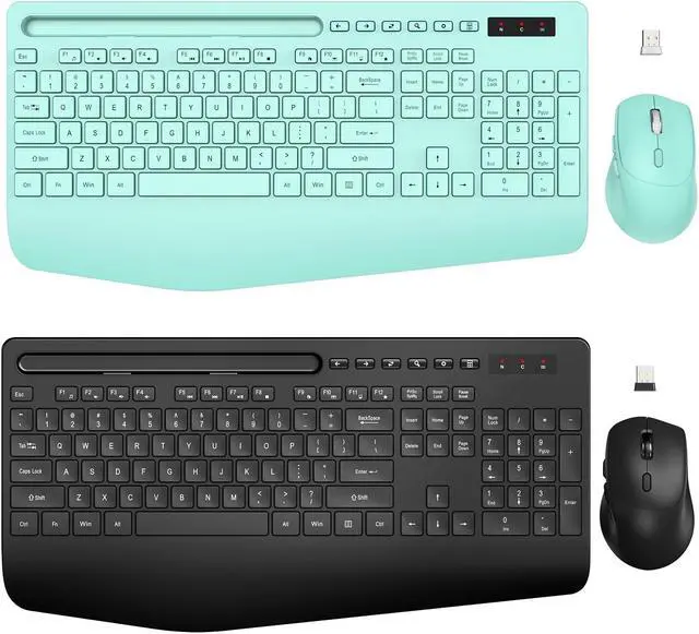 Main image of 2 Pack Wireless Keyboard and Mouse Combo - Full-Sized Ergonomic Keyboard with Phone Holder, Wrist Rest, Sleep Mode, Silent 2.4GHz Cordless Keyboard Mouse Combo for Computer, Laptop, PC, Mac-Trueque