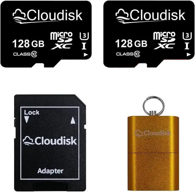 Main image of Cloudisk Pack of 2 Micro SD Card 128GB Flash Memory Card Micro SDXC with SD Adapter and Card Reader, C10, A2, U3, UHS-I (128 GB)